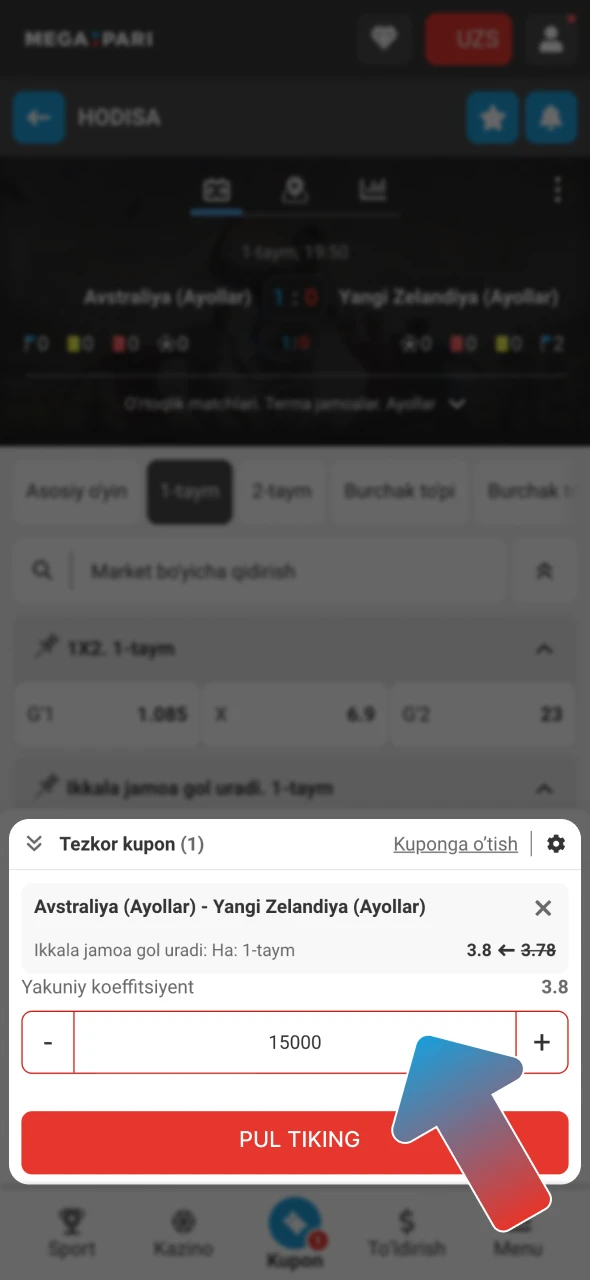 Megapari'da garov qo'ymoqchi bo'lgan summani kiriting.