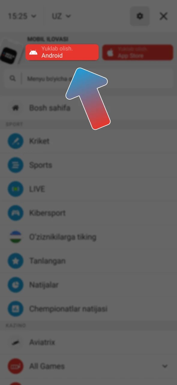 Megapari ilovasini yuklab olishni boshlash uchun Android tugmasini bosing.