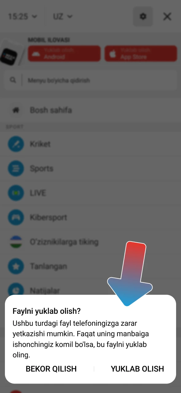 Megapari APK faylining yuklab olinganligini tasdiqlang.