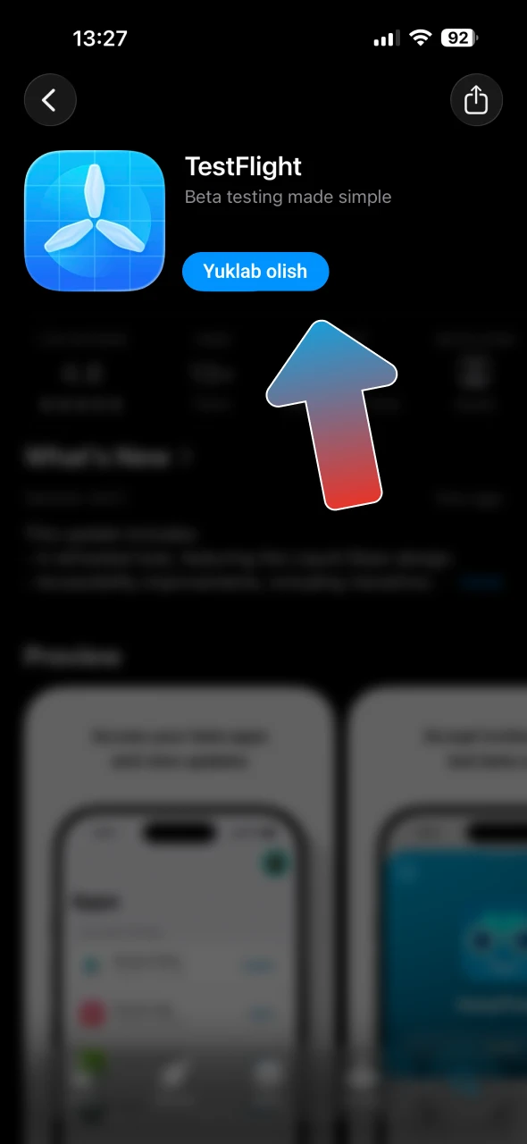 App Store'dan TestFlight ilovasini yuklab oling.