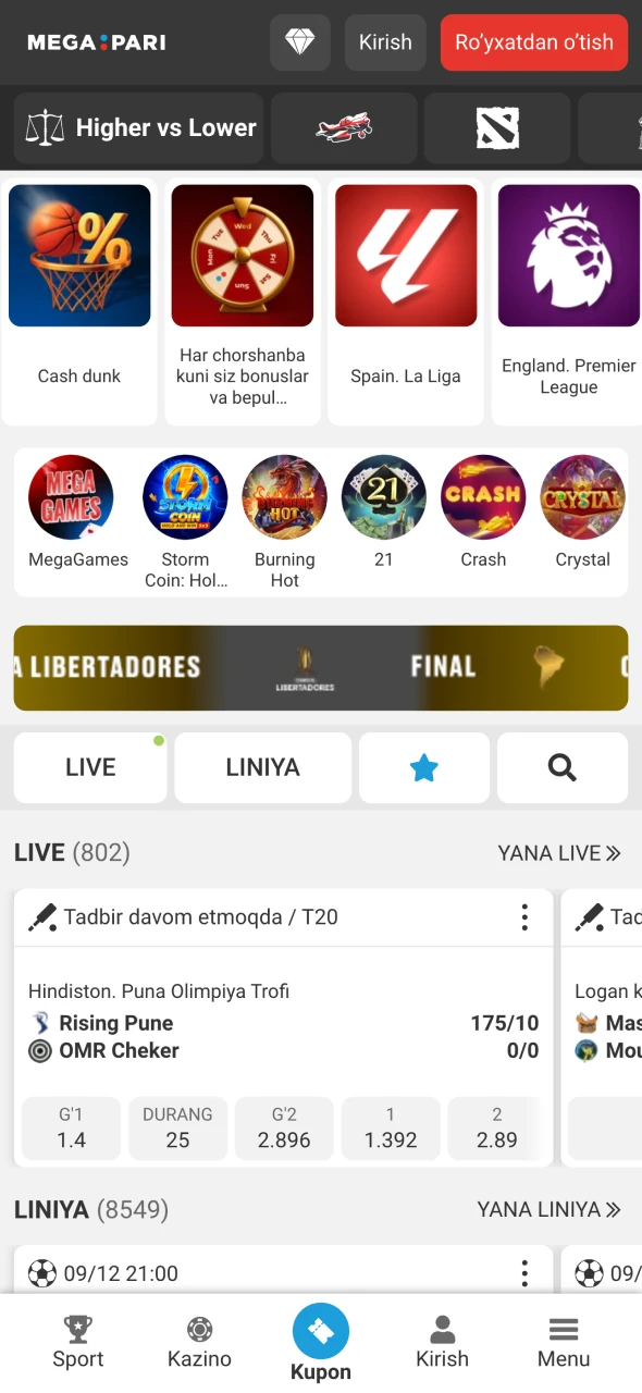 Megapari veb-saytining bosh sahifasiga tashrif buyuring.