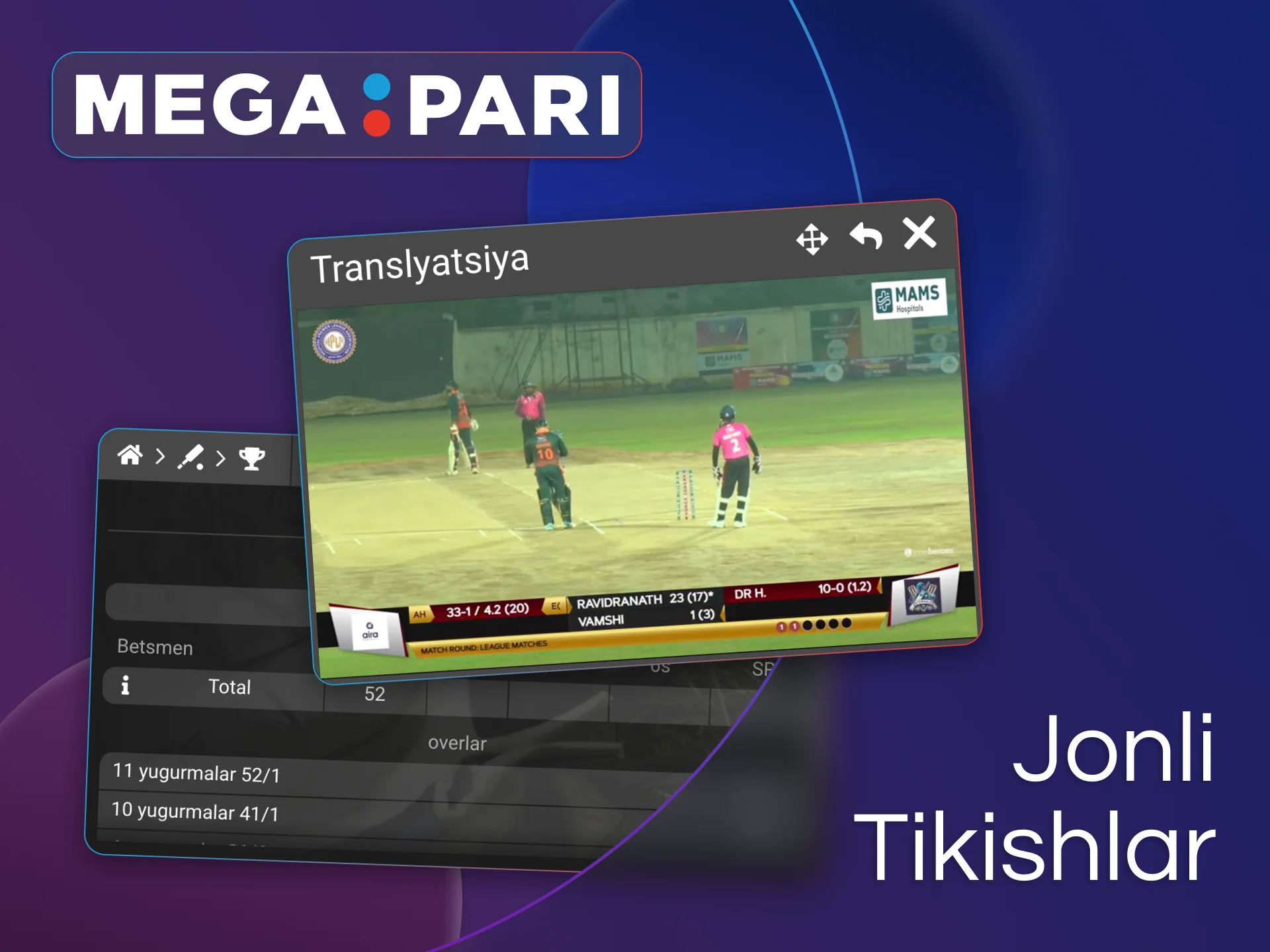 Megapari sport bo'limida jonli garov qo'yish imkoniyatini sinab ko'ring.