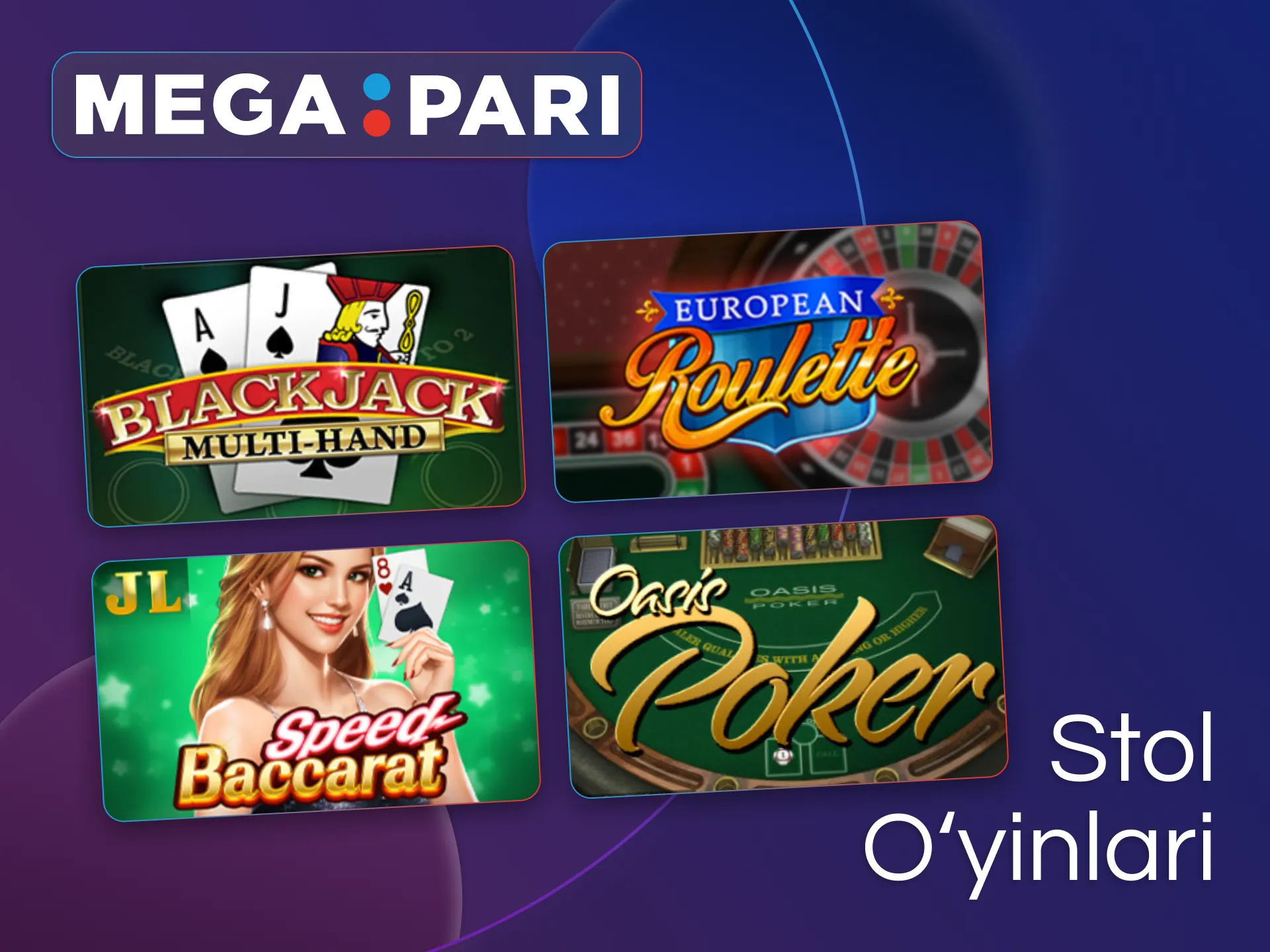 Megapari'da klassik stol o'yinlarida o'z mahoratingizni sinab ko'ring.