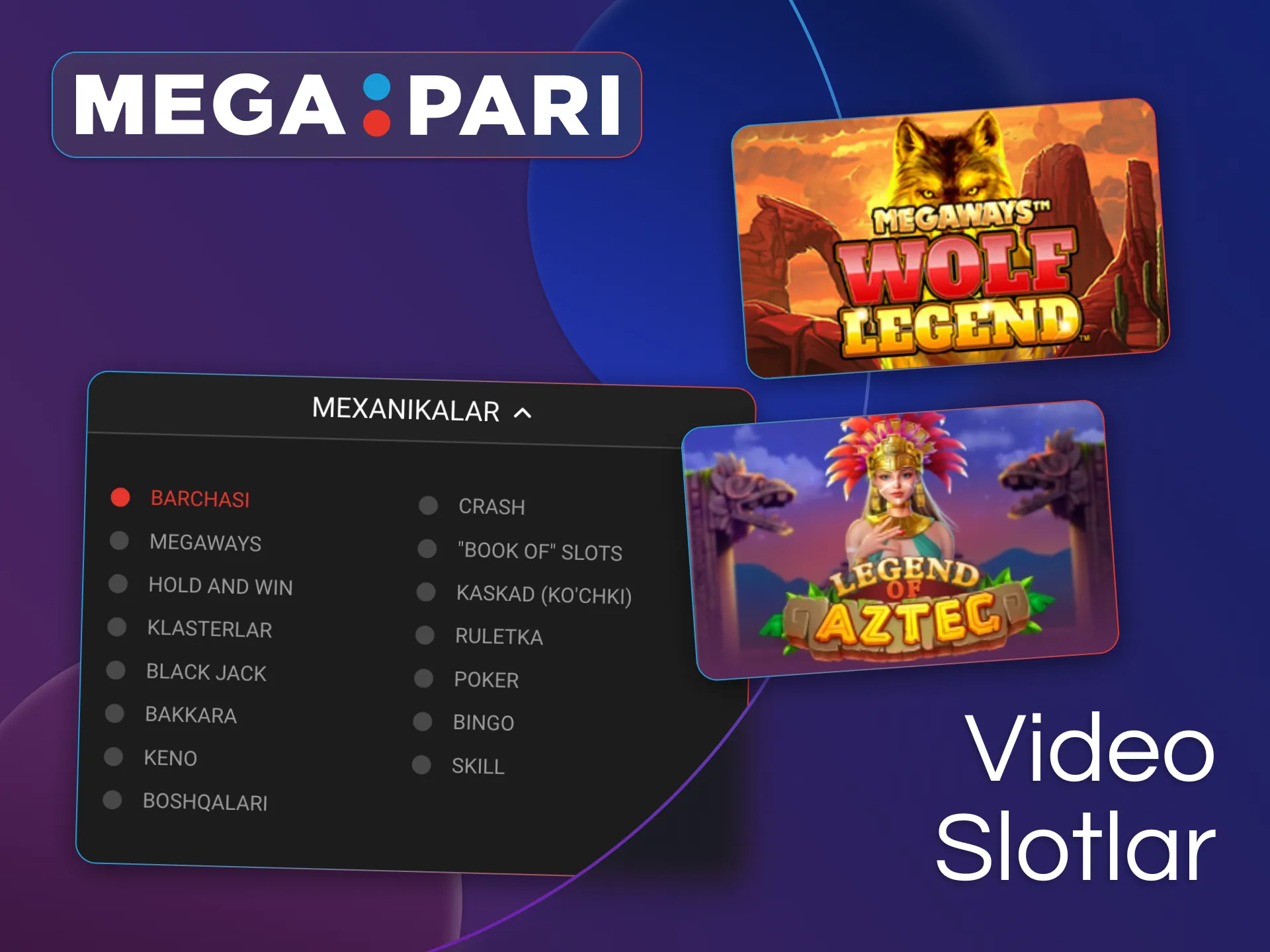 Megapari rasmiy platformasi minglab video slotlarda o'ynashni taklif etadi.