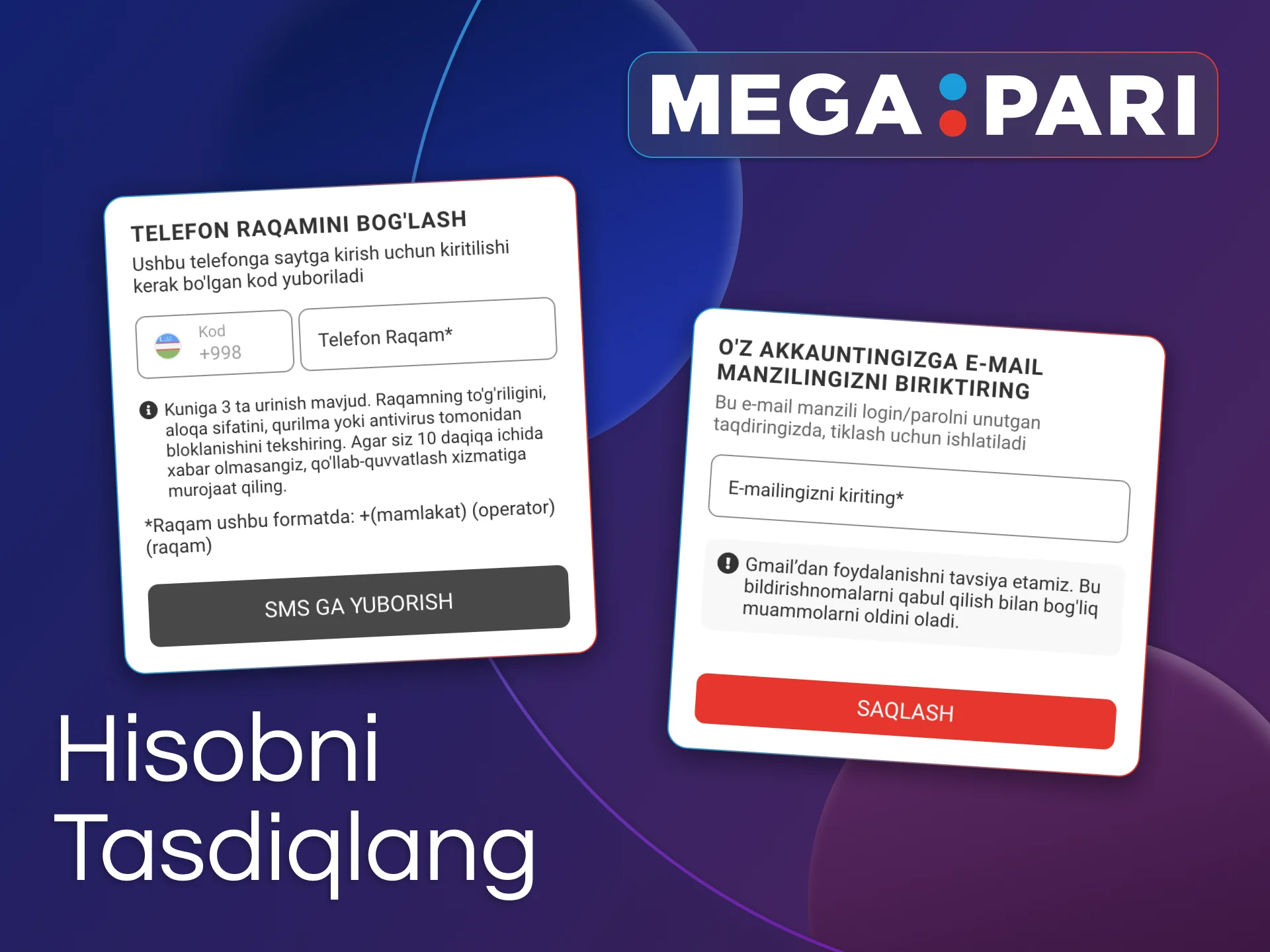 Profilni himoya qiling va Megapari'da tasdiqlash jarayonidan o'ting.